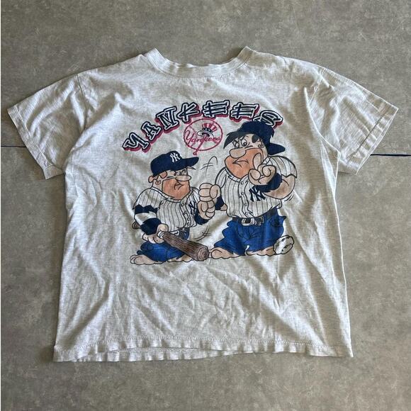 90s Vintage New York Yankees Flintstones Heather Gray T Shirt Size XL